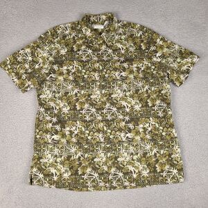 Covington Hawaiian Shirt‎ Mens XXL Green Olive Linen Blend Button Down
